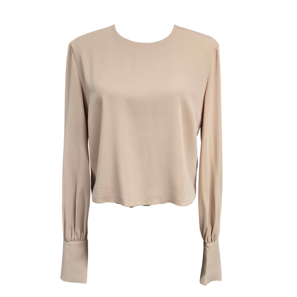 Babaton Aritzia Long Sleeve Crop Blouse Top Beige Pink Women's Size S